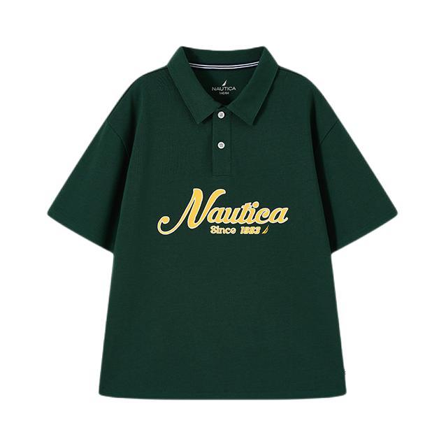 推荐商品：Nautica/诺帝卡童装 美式经典复古重磅短袖Polo衫 中大童 NKH201406 墨绿