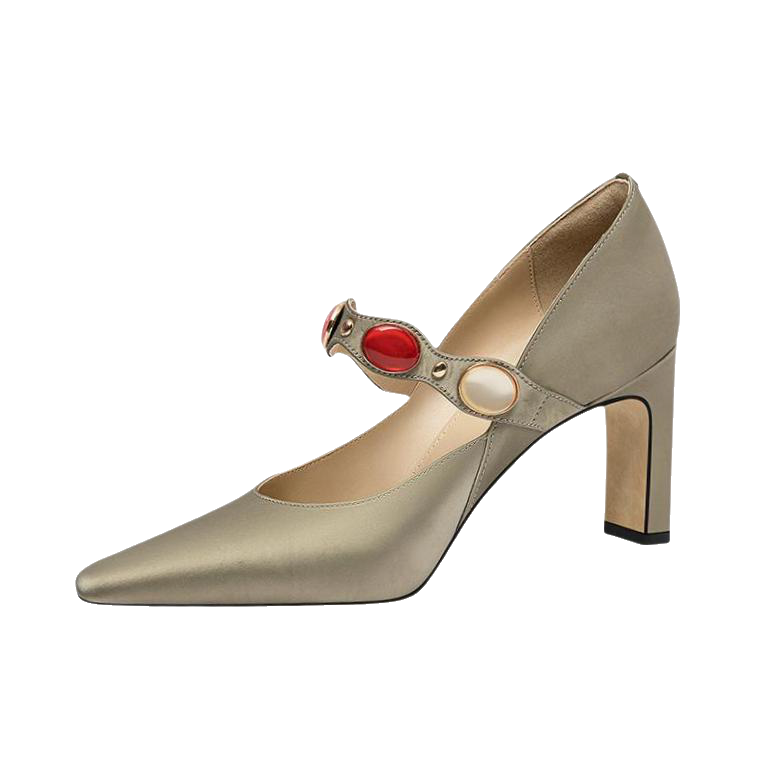 推荐商品：Lily Wei 青黛远 高跟鞋 法式复古优雅气质 跟高5.5cm/杏色/灰色