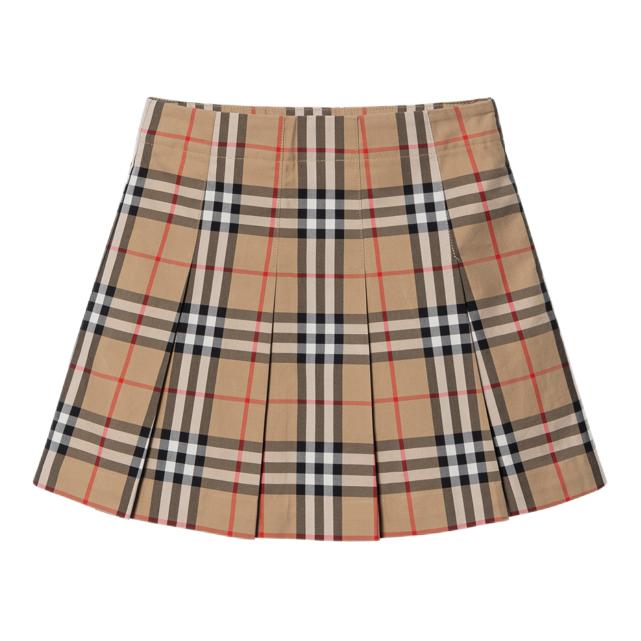 推荐商品：Burberry/博柏利童装 百褶格纹透气半身短裙 女中大童 80730011 米