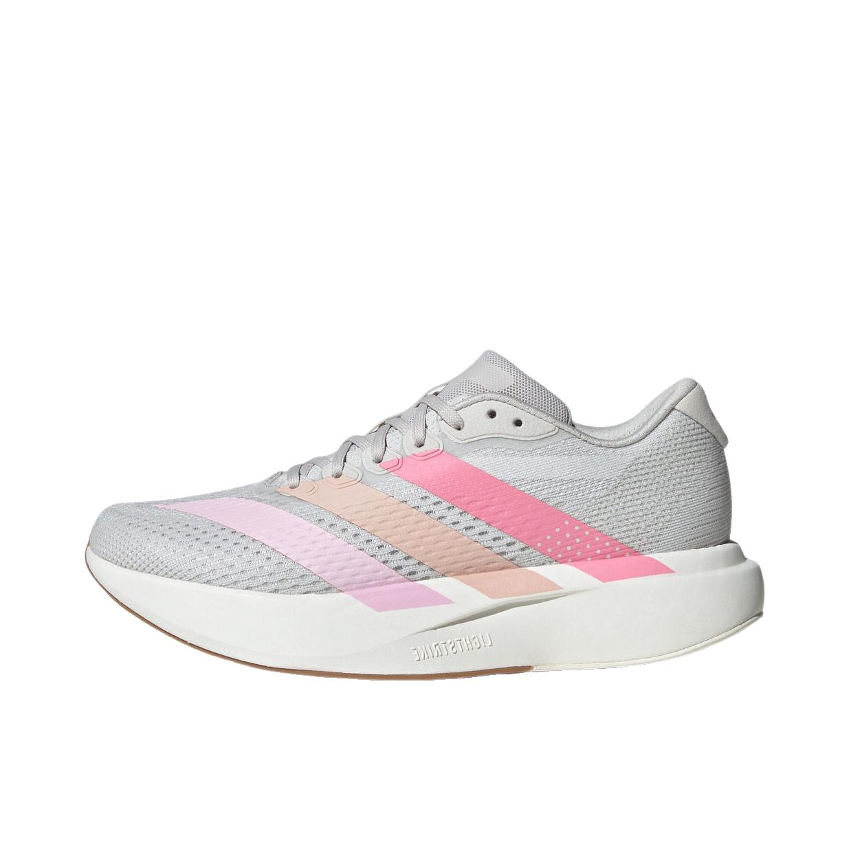 推荐商品：adidas Adizero Pacer 跑鞋 透气回弹圆头橡胶 女款/浅灰色/祈福粉/亮白色
