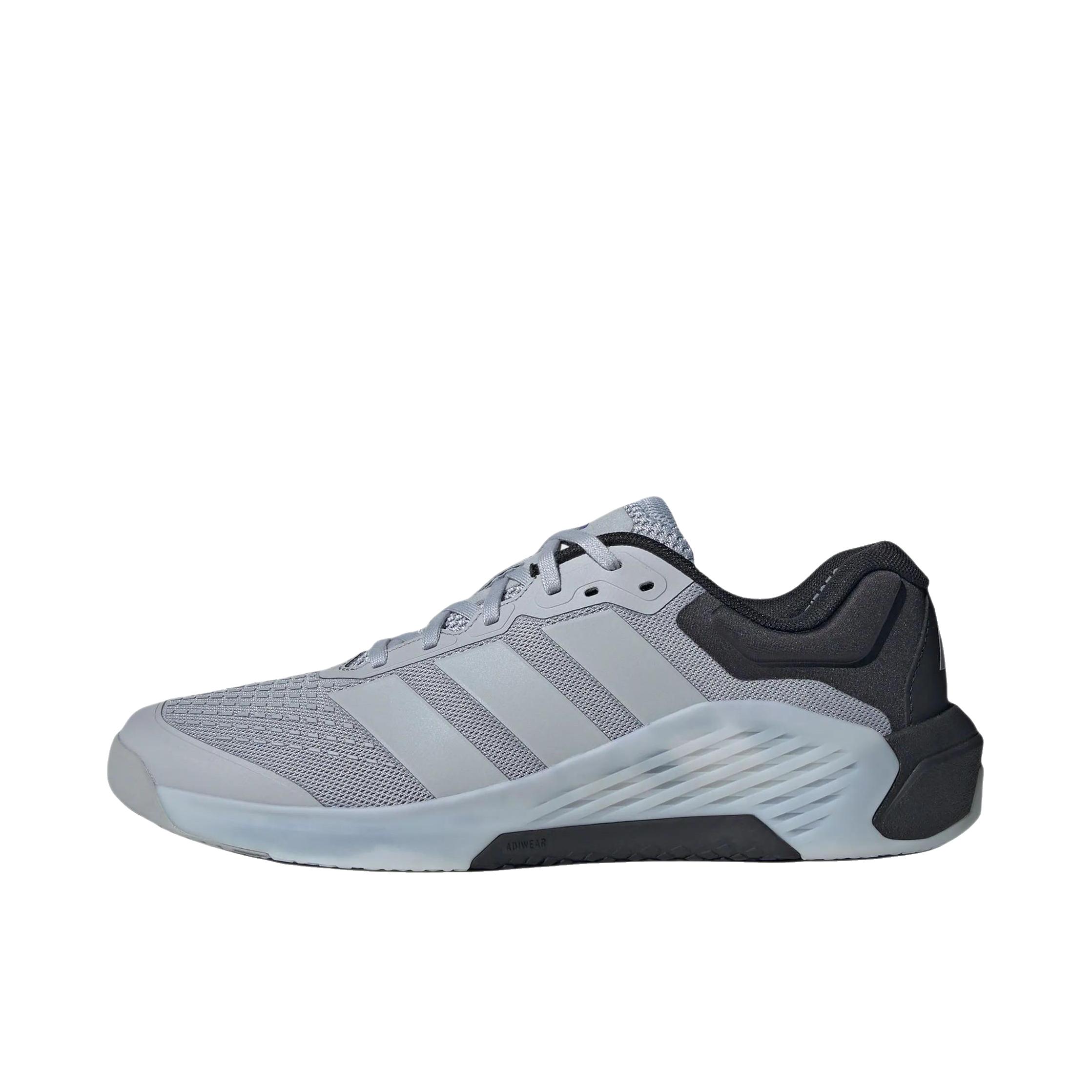 推荐商品：adidas DROPSET 4 训练鞋 厚底圆头舒适稳定回弹网面 灰色/黑色