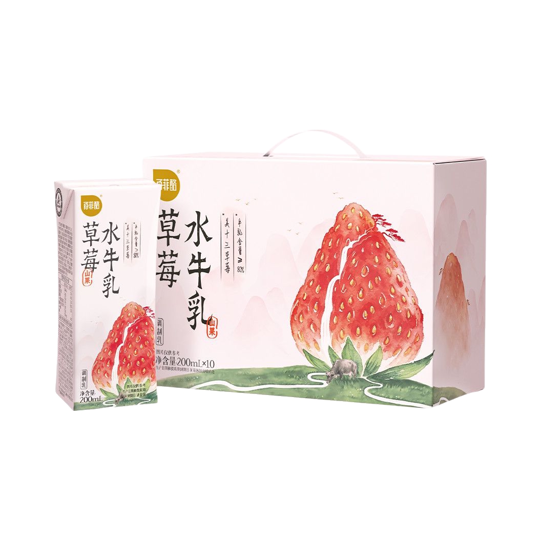 推荐商品：百菲酪 山果 草莓风味 200ml 水牛奶 盒装