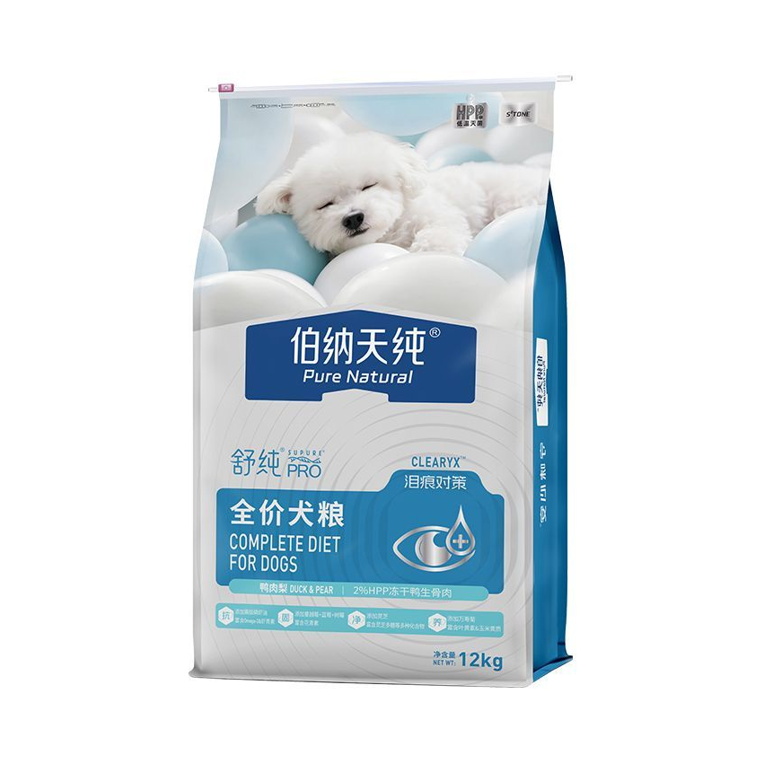 推荐商品：Pure Natural/伯纳天纯 舒纯PRO系列鸭肉梨味全价全期 膨化狗粮 低敏改善泪痕
