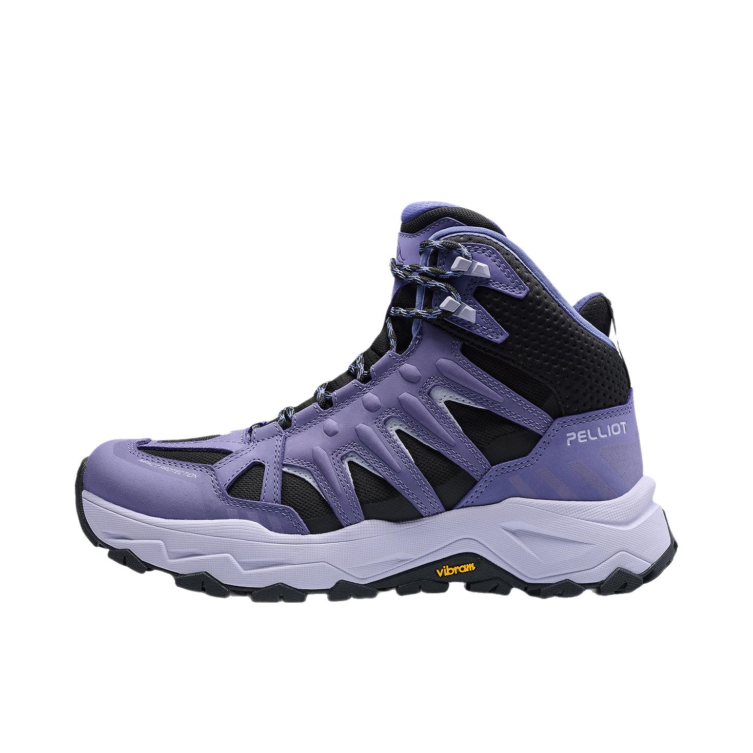 推荐商品：Pelliot/伯希和 山岩3.0 Vibram 登山鞋 户外鞋 防滑系带 高帮/女款/暮光紫色/标准黑色