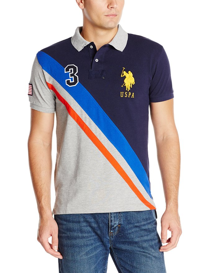 美国马球协会uspoloassn纯棉斜条纹polo衫