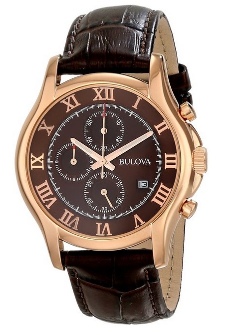 低价!bulova宝路华 男士97b120 时尚计时玫瑰金石英腕表