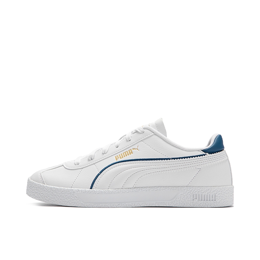 推荐商品：Puma/彪马 Club FC 运动休闲鞋 耐磨增高复古轻便 白色/湖蓝/金色