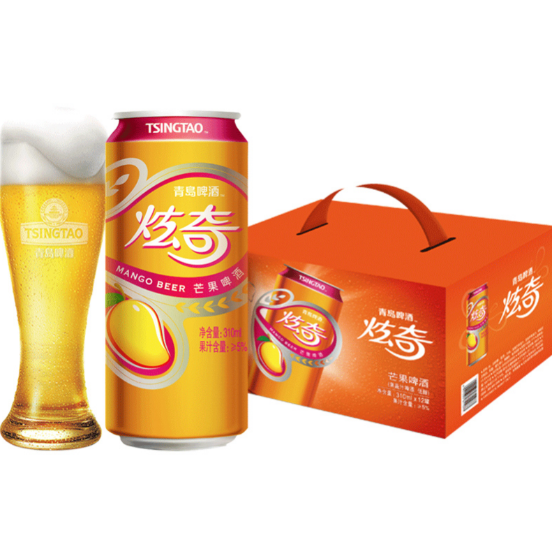 果香浓郁!青岛啤酒炫奇啤酒芒果果啤310ml*12青岛生产