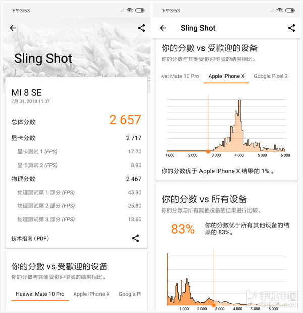小米8 SE的3DMark跑分成绩