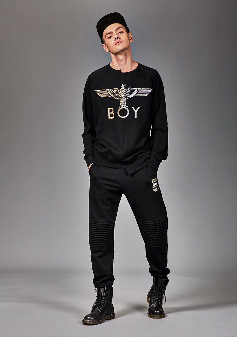 boylondon刺绣潮流拼接套头卫衣情侣款2018秋新款