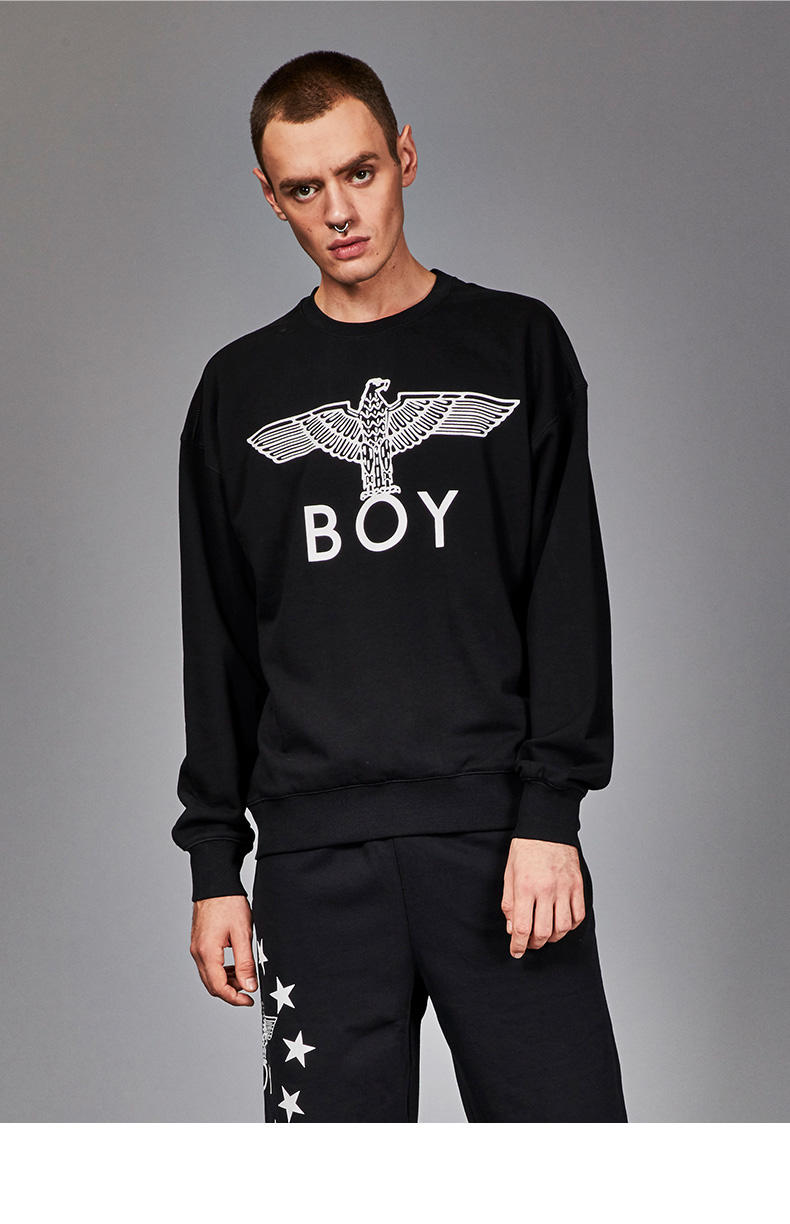 boylondon 印花潮流老鹰套头卫衣情侣款2018秋新款