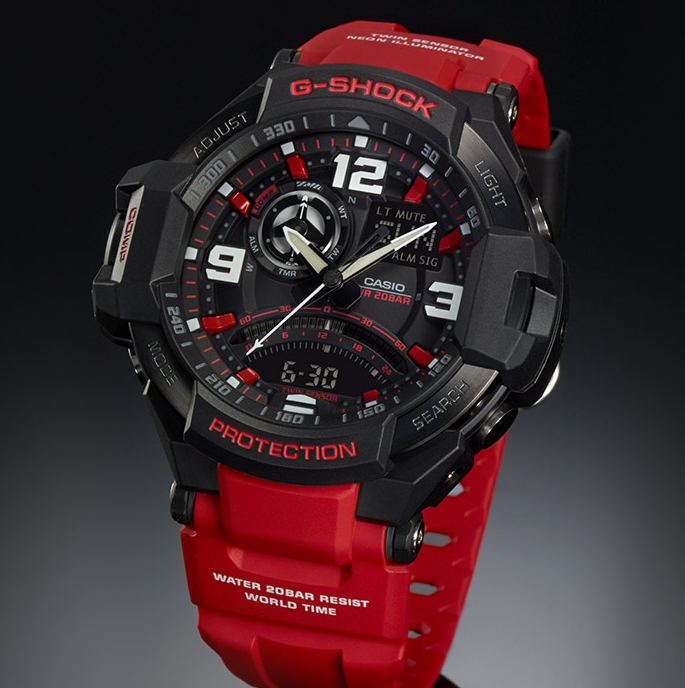 casio 黑红石英男表 ga-1000-4b