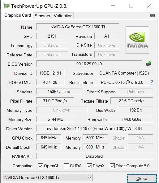 gpu-z面对i7-9750h,nvidia geforce gtx1660ti显卡和两个12w大散热扇